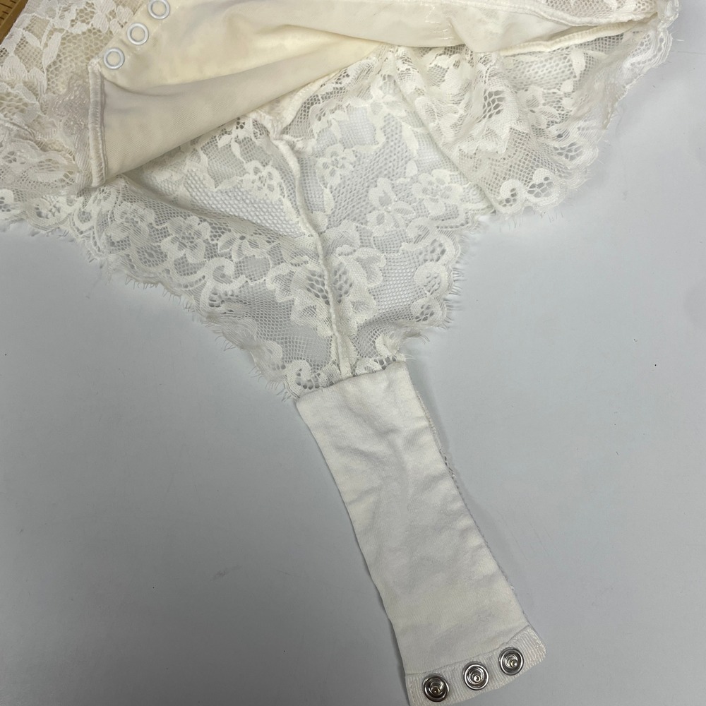 Popilush Womens Floral Lace Shaping Bodysuit Ivory V-Neck Snap Gusset Large L - Picture 7 of 7